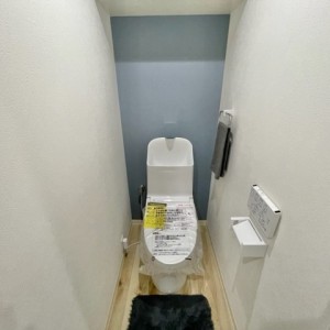 トイレ 背面はアクセントクロスで
